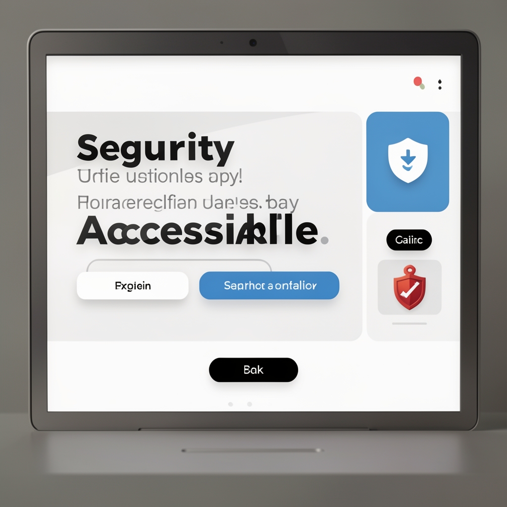 Interfaz abstracta de seguridad accesible con letras grandes y controles claros sin personas