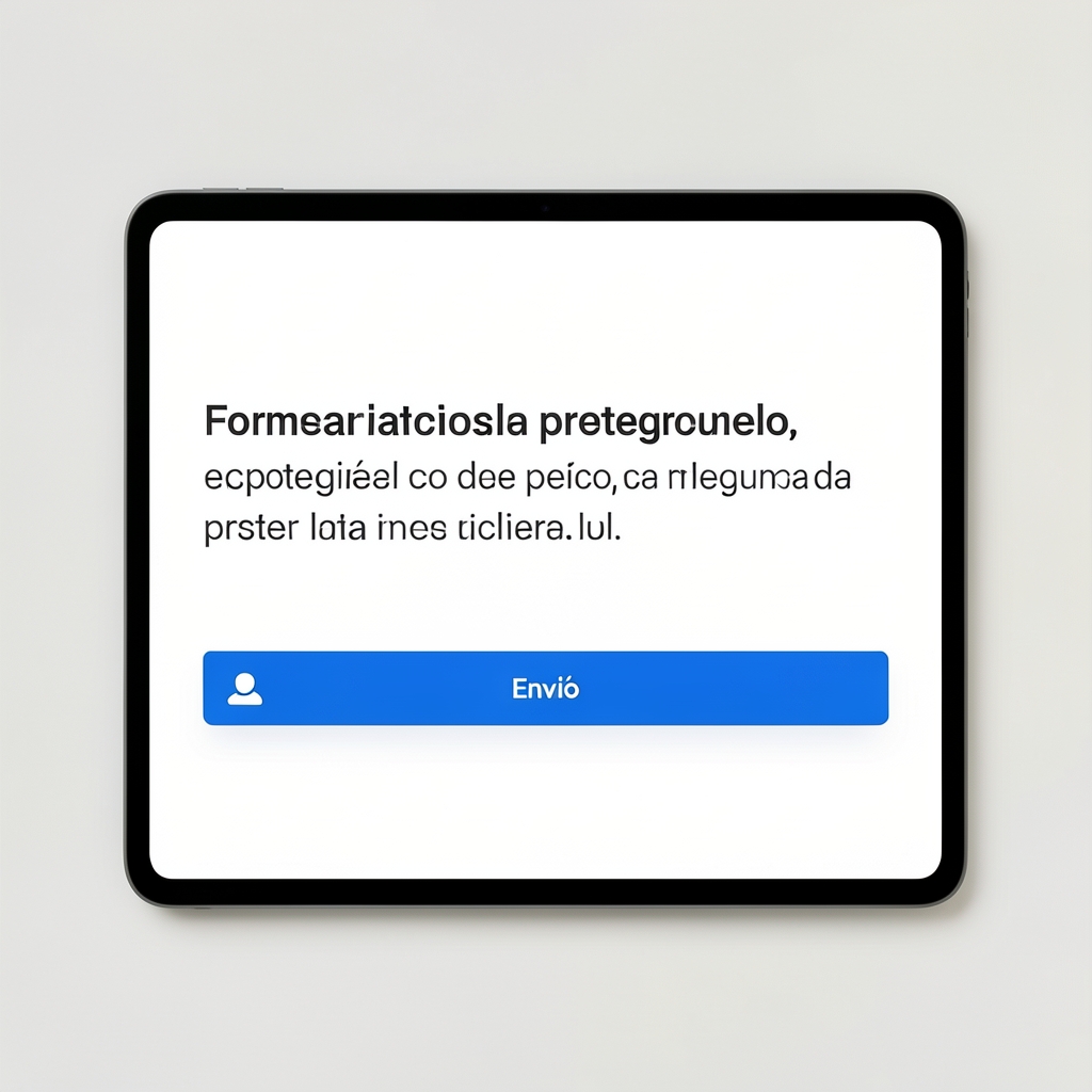 Formulario digital abstracto con mensaje protegido y botón de envío azul sin personas